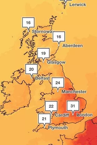 英国天气:英国气象局表示，英国人要在楼下睡觉，因为热浪高达34度